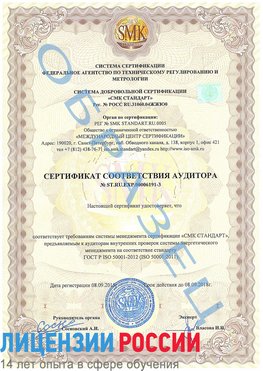 Образец сертификата соответствия аудитора №ST.RU.EXP.00006191-3 Аша Сертификат ISO 50001